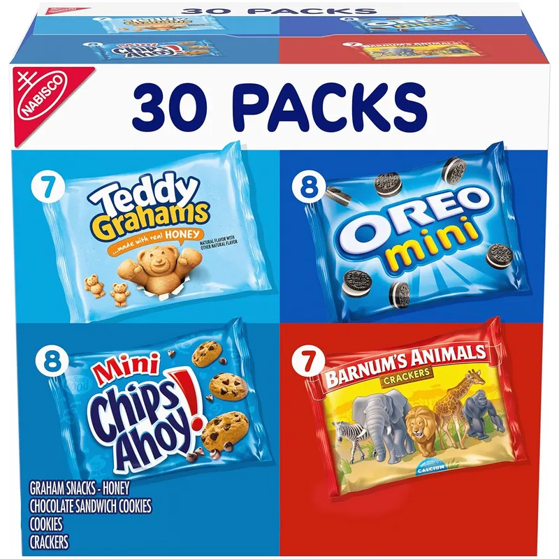 Nabisco Team Favorites Variety Pack, OREO Mini, CHIPS AHOY! Mini, Teddy Grahams Honey & Barnum’s Animal Crackers